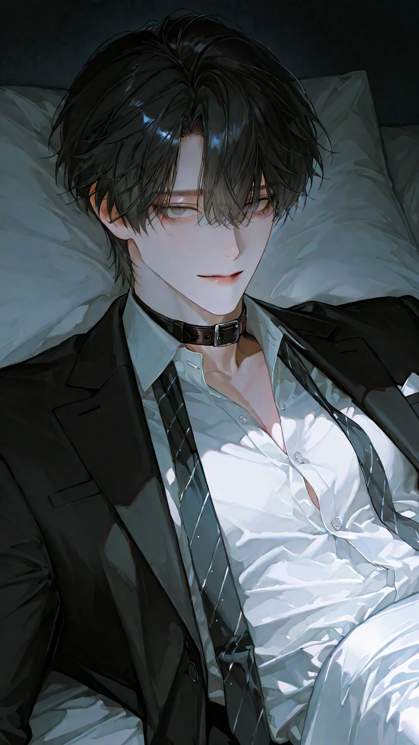 male、Beautiful Boy、solo、Slender、sex appeal、Grin、suspicious、Creepy Smile、suit、shirt、Bare Skin、Unbuttoned、Disturbed、Sweat、Breathless、panic、Fall to the floor、Sleeping on the floor、Poor land、Rope restraint、Handcuffs