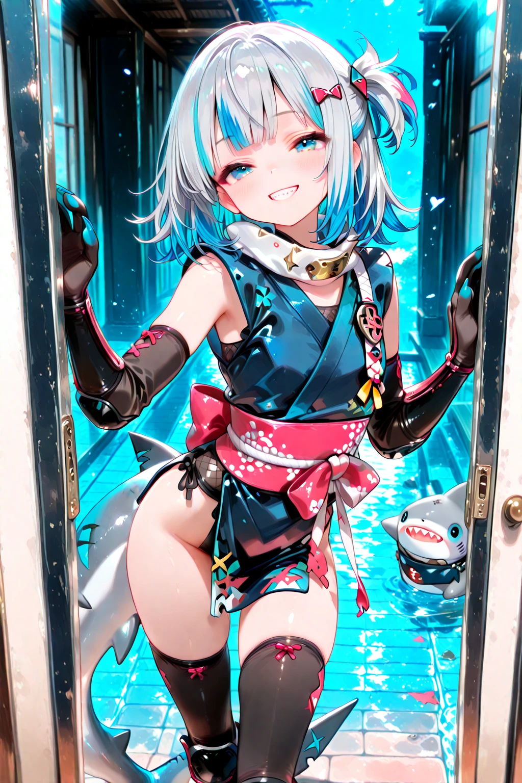 masterpiece, high quality, best quality, nsfw, 1girl shiver, 1girl, 8years old, (full body), standing on one leg, skinny, (from below:1.2), (looking down at viewer:1.2), naughty face, grin, (feet jobs:1.4), sticking out foot, ((foot focus:1.3)), (black socks), (sweat:1.3), (steam:1.5)