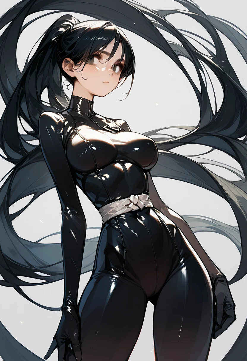 Anime girl,long black hair,sexy,wearing sexy top and tight jeans,grinning,