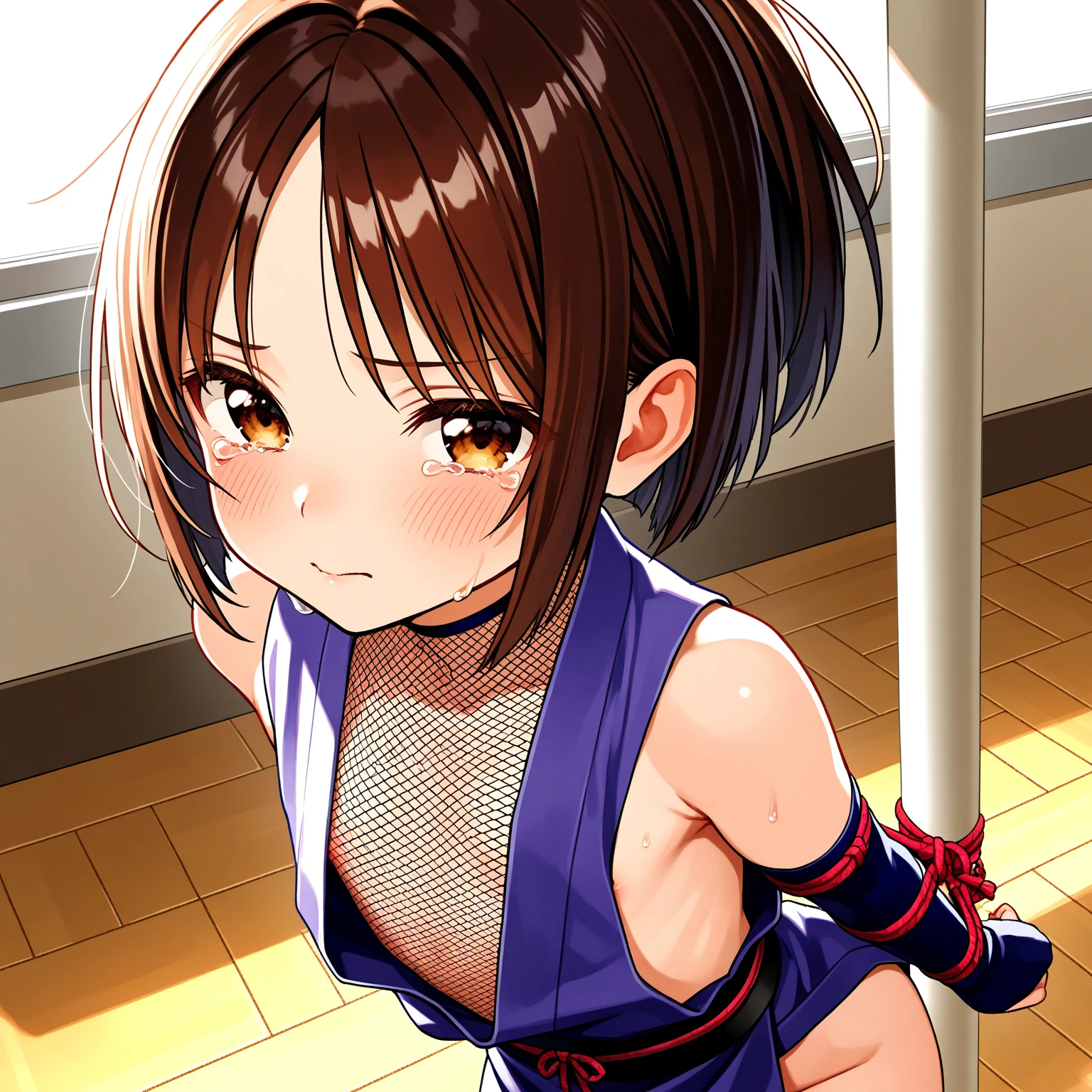 AIBA ASAGI:1.5,cel anime,official art, (from very below,ceiling:1.3),cowboy shot,(day), classroom, (cute cheerleader uniform costume,cute super short miniskirt,sexy white panties,sexy bare thigh:1.2),(upskirt:1.2),panties focus,(standing split legs,legs apart,I-balanced:1.5),black_hair,light_brown_eyes,short_hair,(rope shibari over the clothes:1.3),(arms behind head),
1 girl, 18yo,Young female,Beautiful Finger,Beautiful long legs,Beautiful body,Beautiful Nose,Beautiful character design, perfect eyes, perfect face,
(frown,shame,embarrassed,anger,troubled eyebrows,crying,opened eyes tightly, closed mouth,clenching teeth,full face blushing,:1.2),(Beautiful,large_Breasts,natural pointy tits:1.1), (beautiful_face:1.5),(narrow_waist),panties,cameltoe, erotic,
NSFW,extremely detailed CG unity 8k wallpaper, perfect lighting,Colorful, Bright_Front_face_Lighting,
(masterpiece:1.0),(best_quality:1.0), ultra high res,4K,ultra-detailed,
photography, 8K, HDR, highres, absurdres:1.2, Kodak portra 400, film grain, blurry background, bokeh:1.2, lens flare, (vibrant_color:1.2),