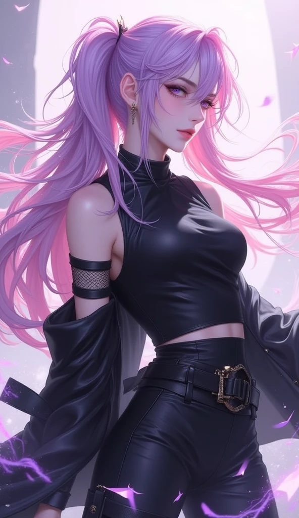 Erotic、Shiny camisole　mini skirt　Pink line、Evil female executive、sexy、Erotic Sneer、lure、Alluring、Pitch black background、Dark bedroom at night、White open long coat jacket