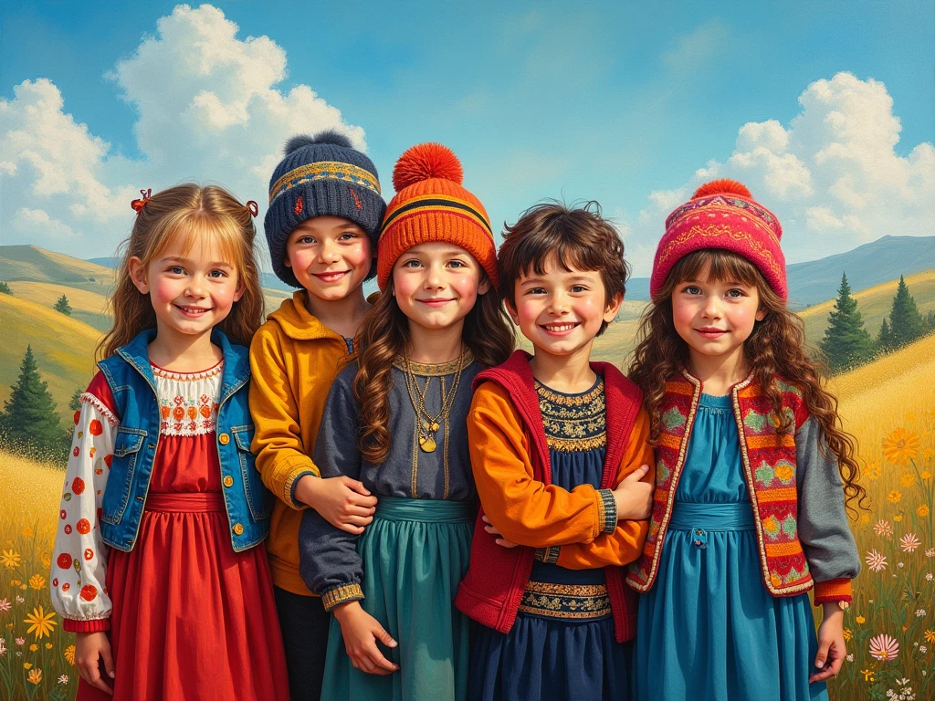GIRLS Russian children with 10 years, loiro cabelos compridos, PORTRAIT, JAQUETA PRETA E ROUPA PRETA, FUNDO AMARELO.