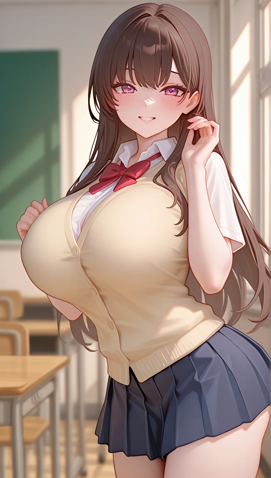 Age 25、Mature Body、Kotegawa Yui, yui kotegawa, Black Hair, (Brown eyes:1.5), Long Hair,Excited,Open your mouth,驚いた表情
break green skirt, Plaid, Plaid skirt, Cainan High School , , skirt,Short sleeve,
break looking at viewer,
break indoors, classroom,
break (masterpiece:1.2), Highest quality, High resolution, unity 8k wallpaper, (shape:0.8), (Beautiful and exquisite:1.6), Highly detailed face, Perfect lighting, Highly detailed CG, (Perfect hands, Perfect Anatomy),(Big Breasts)Saggy breasts,(Showing cleavage),(skirtを持ち上げる1.2),From below,(thin:1.3),Slim Belly,(thinウエスト:1.4),skinny slender 、thinピンク色のパンティー、thin腕