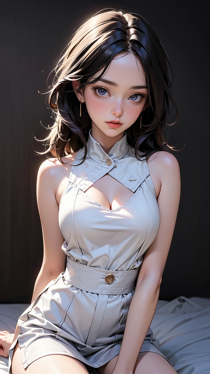 Hololive Vtuber, sexy, busty, cleavage, super thick, small waist, portrait, perfect angle perfect view perfect fit perfect body perfect face perfect hands perfect fingers perfect breasts 8k high resolution octane render hyperrealism photorealistic realistic facial features realistic image ray tracing perfect lighting perfect composition, dark skin, school girl outfit, kawaii, harajuku schoolgirl style harajuku makeup hair ornament seductive lipstick eyeshadow blush jewelry bimbo lips toned body, sixpack abs, ripped, curvy, detailed background, realistic environment