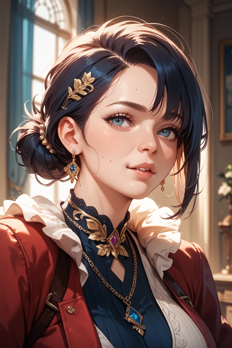 masterpiece, Highest quality, (8K wallpapers incorporating highly detailed CG), (Highest quality), (Best illustrations), (Best Shadow), (Stable Diffusion Model), Violet Evergarden, Sparkling, beautiful, victorian style bedroom, Dynamic Lighting, Written boundary depth､((Upper body portrait))､Upper body portrait