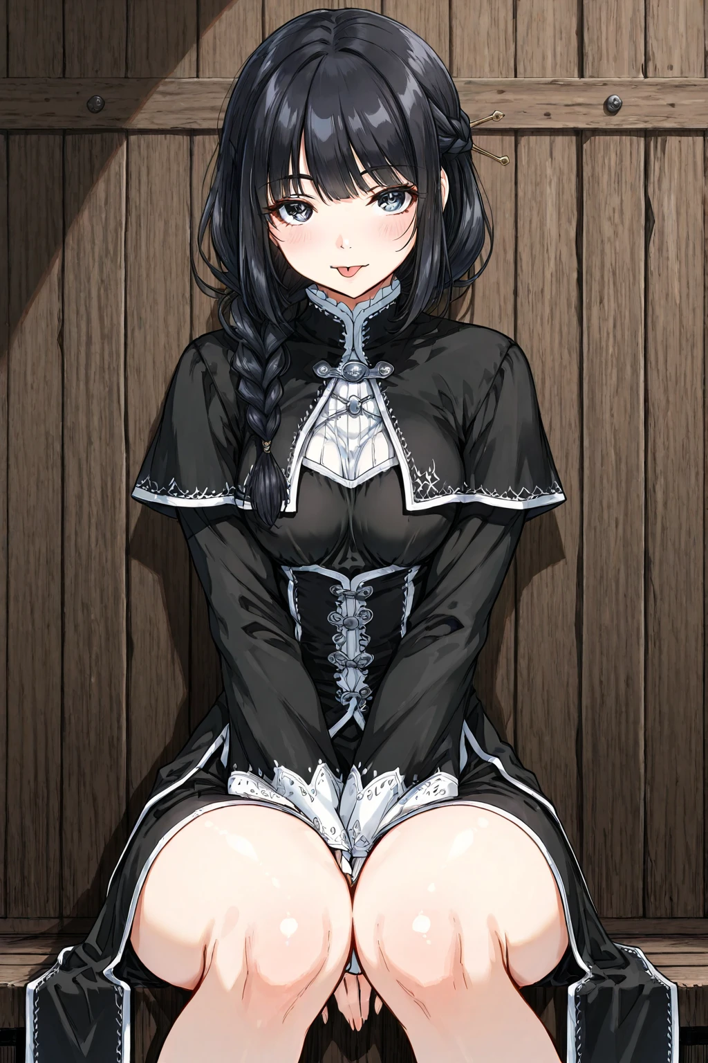 4k,extremely detailed CG , high-resolution, masterpiece, best quality, ultra-detailed,illustration, an extremely delicate and beautiful, well-groomed face ,Perfect face, perfect body,perfect hands, nsfw(nsfw 1.4), 1girl, shoot from below ,topless(topless 1.4), spread legs(spread legs 1.4), squatting(squatting 1.4),skirt lift,black skirt, black pantyhose, panties, expressionless
