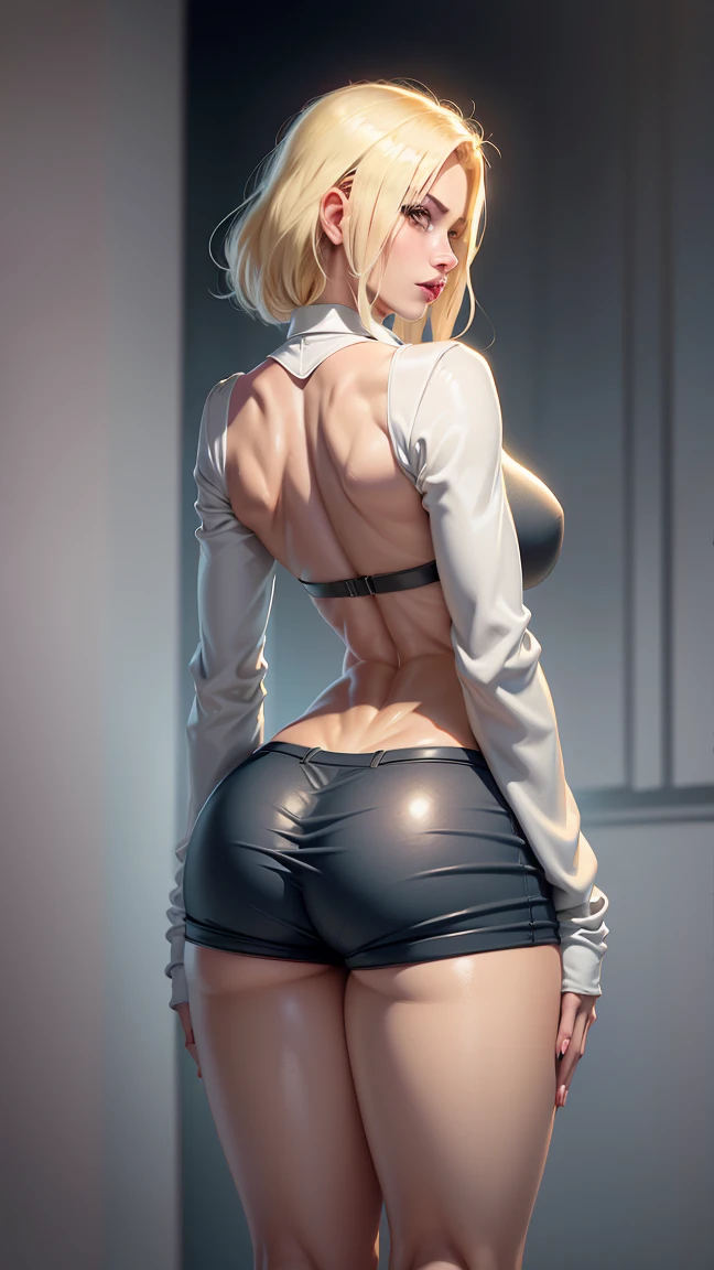 nsfw, sexy ciri, freckles, ponytail, short shorts, tight white top, thick tights, thick ass
