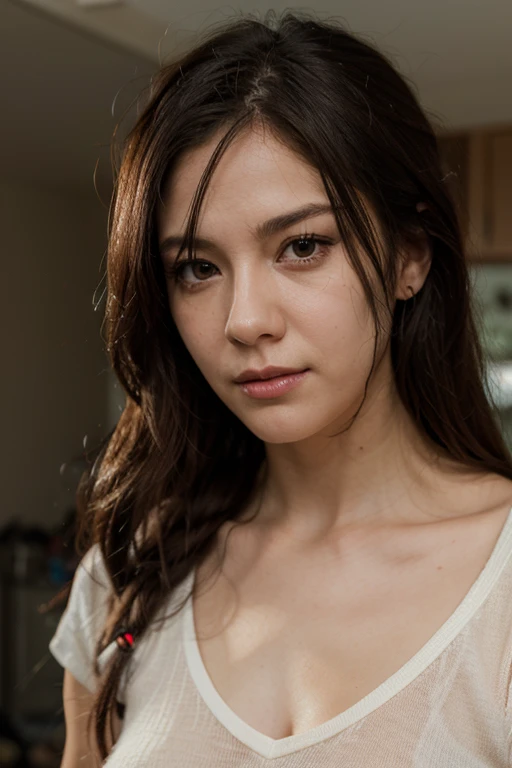 Dark brown hair、light brown eyes、japanese actress、 Agitate、I'm about 20 years old...、(intricate details:1.2)、(which is higher???:1.4)、 (ultra high resolution:1.2)、ultra high resolution、(fine tuning)、(detailed facial features)、Hmph、8k resolution、D cup breasts、by the wide、Big windows、Extravagant space、chill out、、,Full body photo、head to toe shot、Beautiful feet、Sweater dress、Beautiful feet、A refreshing, sunny bedroom、in bed、She, Home furniture, (plant:0.8), fashion center, extremely detailed, Very detailed, realist, hourglass shaped body., obscene pose,、、I cry a lot、tears、person on the left、White wall、white floor、diagonally from below、relaxed expression、Pose of weakness、(auraroid photo:1.2)、from outside the window、Transparent paint、8k、32K、of the highest quality、(Details of both eyes)、1 girl、elegant、(loose dress :1.4)、Sunset、feel、(low angle、I looked up and saw this:1.2)、funny、leaning against a wall、looking to the camera、