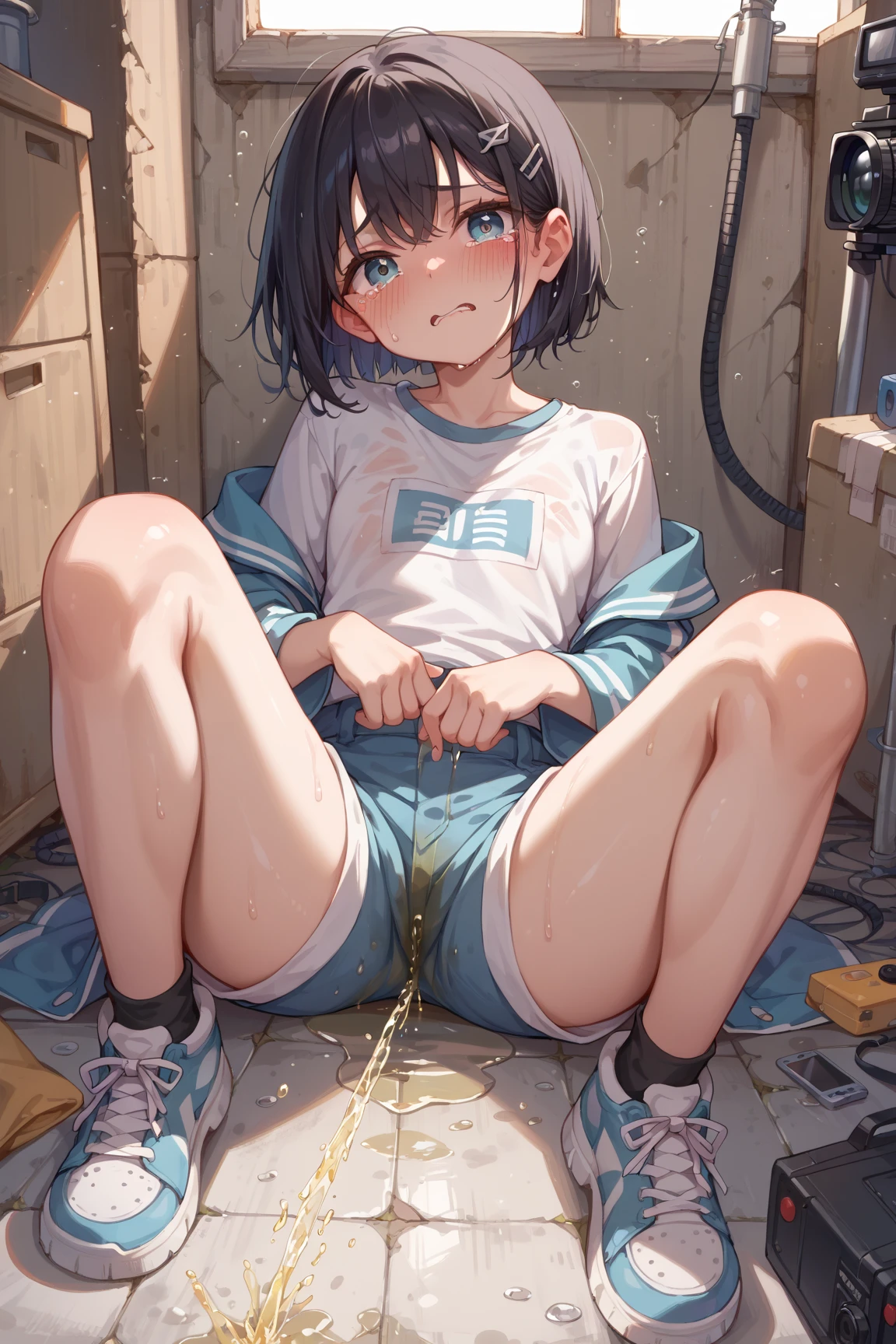 ((best quality)), ((masterpiece)), (detailed), 1girl, sexly, ChinatsuKano,
Realistic pubic hair, High amount of pubic hair, Thick pubic hair, orgasm face, sexual climax, embarrassed, (looking away:1.4), 比基尼, track jacket, bottomless,
(from side:1.2), (leaning forward:1.2), squatting, spread legs, open legs, Put your hands on your thighs,
peeing self,((urination:1.5)),Peeing on your own, Outdoor,(Peeing on your own, urination, Pee Pool),
Downtown at night, Dark back alley,