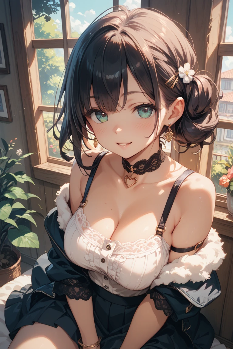 1Girl, mischievous smile, Brown hair, boy hairstyle, (green Eyes:1.4), (large breasts:1.5) (erectile nipples:1.1), shibari, nude, ,no clothes, no panties, BREAK indoors, light particles, in close-up, BREAK looking at viewer, BREAK (masutepiece:1.3), Best Quality, High resolution, Unity 8k壁纸, (Illustration:0.8), (Beautiful detailed eyes:1.6), extra detailed face, Perfect Lighting, extremely details CG, (Perfect hands, Perfect Anatomy),