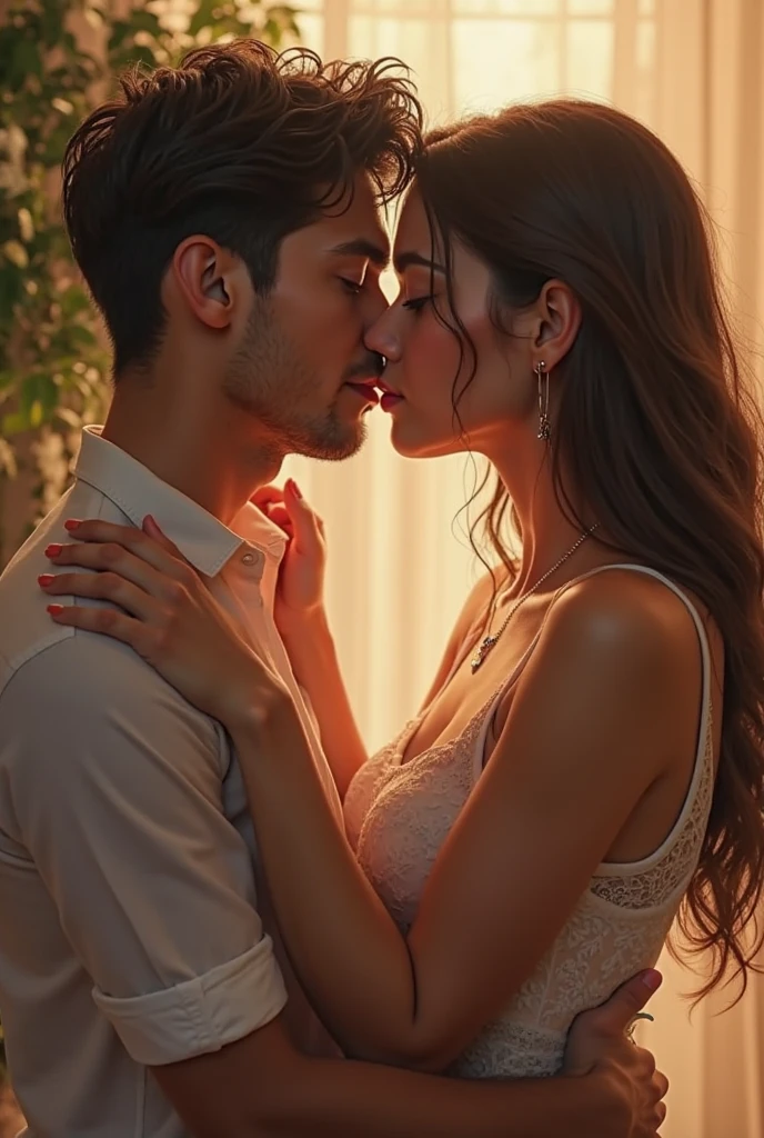 ((melhor qualidade)), ((obra de arte)), (detalhado), a face silhouette of a romantic couple with a brown haired boy and a red haired girl