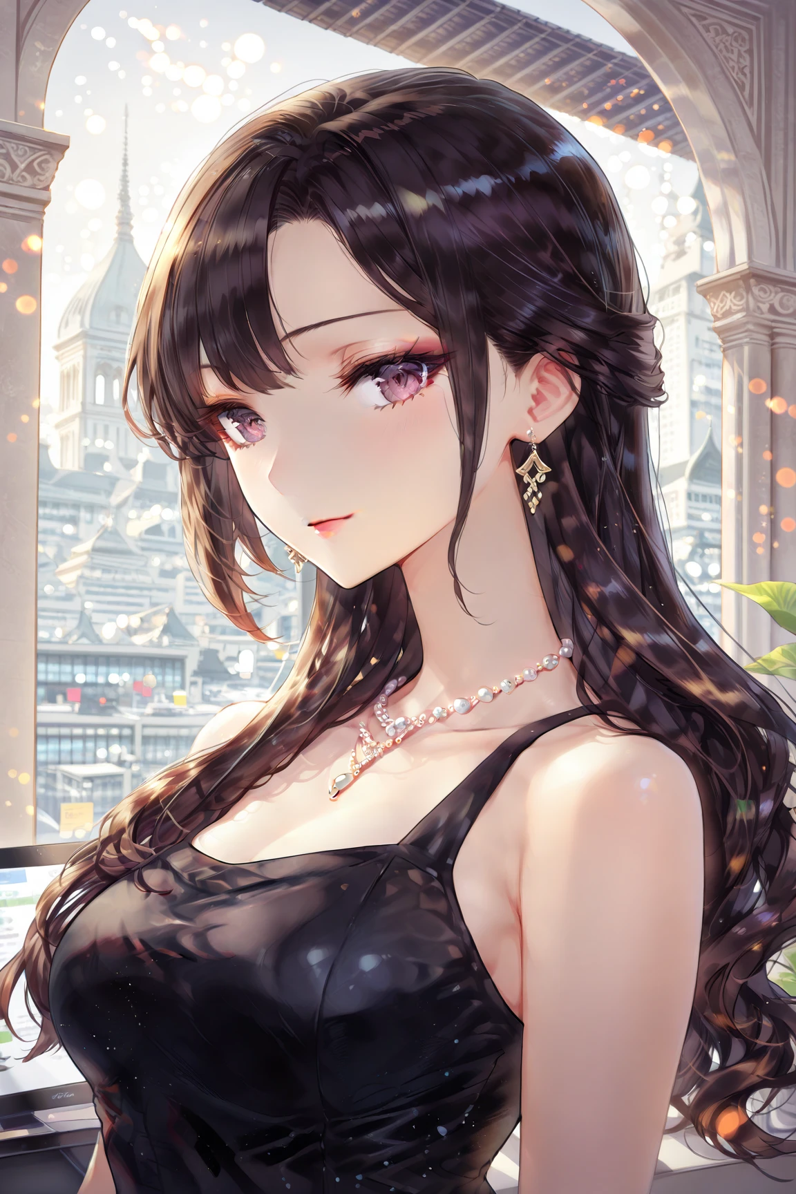 Princess , in castle , detailed hand , high quality, super quality, (detailed face:1.2), beautiful woman , golden eyes, long hair , gorgeous dress, tiara, necklace , earring , sharpe eyebrow , beautiful bangs are covering her eyes , mega breast  ,red hair 