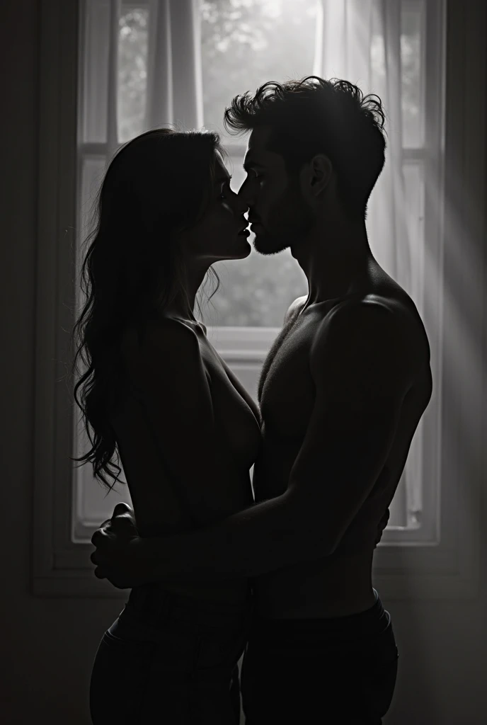 black and white nude on a black background couple in a passionate dance