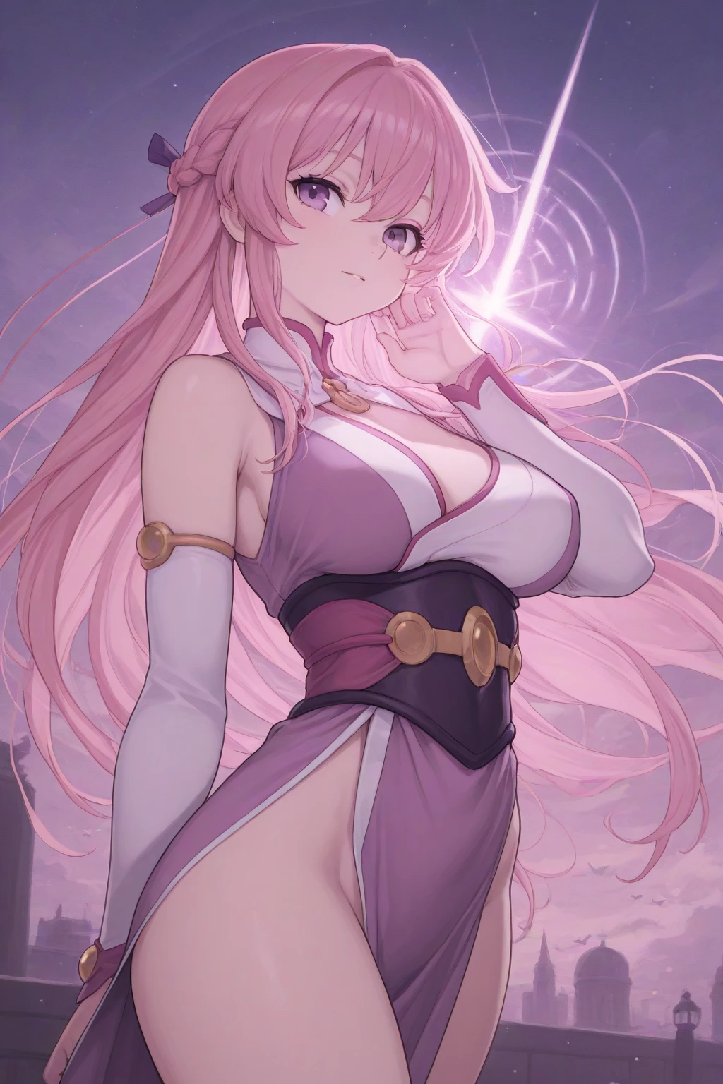 ((Brown skin))((Highest quality)), ((masterpiece)),  Super Breasts,Thick legs,Big ass,Big areola, puffy nipples,Long breasts  .Magical girl.Pink Hair、.Dark skin.Magic Wand. Long Breasts .magical girl.  
