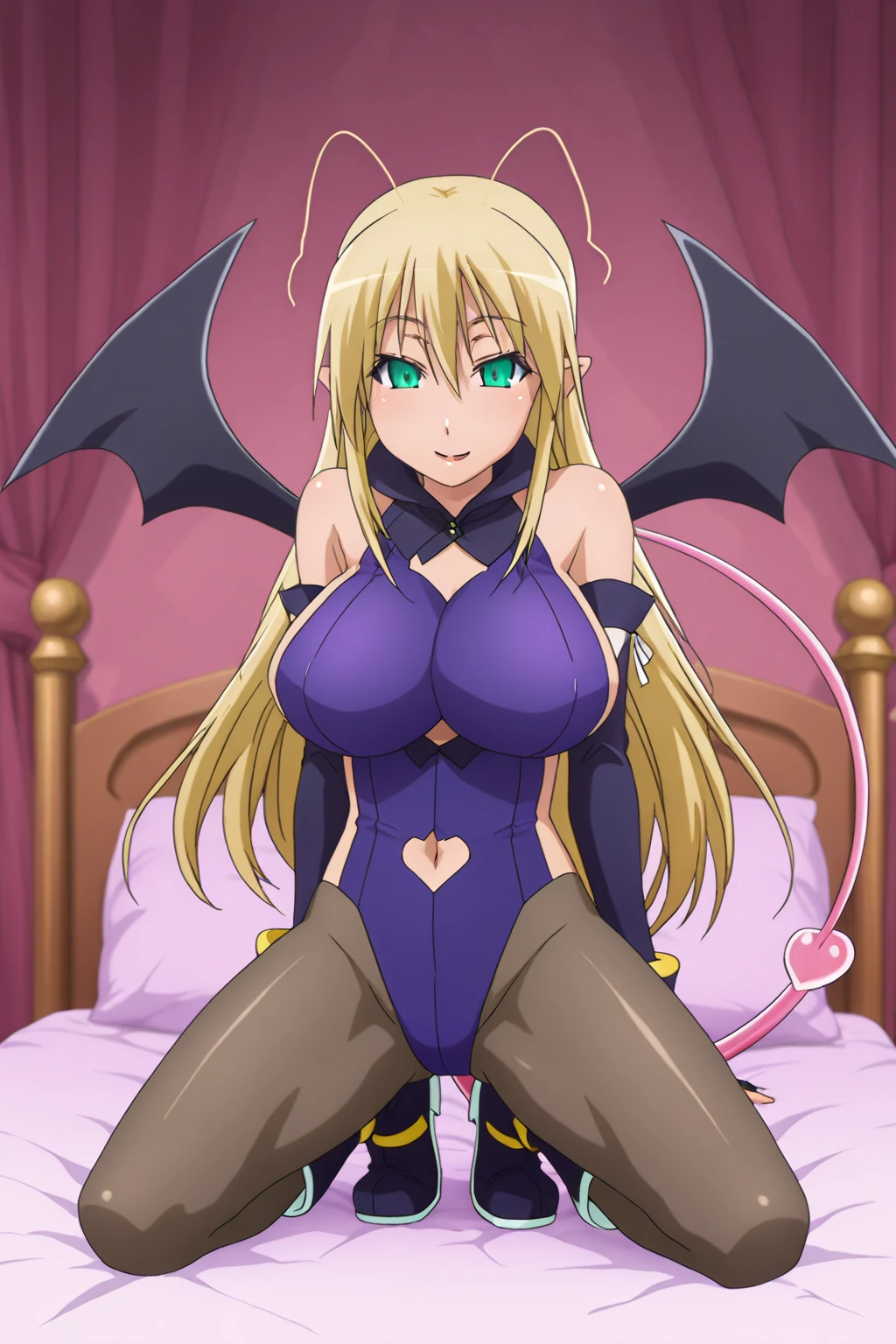 (masterpiece, Best Quality:1.2), absurdities, perfect anatomy, owtech, stylized, 1 girl, full body, looking at the viewer, blunt bangs, Focus only, Soft lighting, (blue eyes), blonde hair, very long hair, twintails, Airi Akizuki, breast, A beautiful and seductive demon girl, fantasy background, horn, demon wings, succubus tails, sexy body,