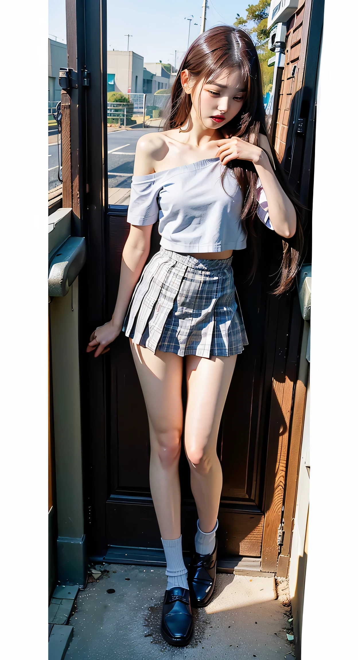 Different world、An angel descending from the sky、Short shirts、Belly button、(gigantic breasts)、White shirt、See-through、Cleavage、(Micro kirt of thin fabric、See-through、Plaid、Low rise、Above the knee socks、Beautiful belly button、ニーKnee-high socks、((Short Hair))、Curly Hair、Beautiful décolleté、Short tie、Brown Hair、slender、Model pose、smile、Full Body Shot、Spotlight、Knee-high socks、Under the skirt、Looking down on the city from the sky、Flying in the sky、one person、Wind from below、Skirt gets flipped up、skirtlift 、Off the shoulder、Coming down from the sky、The aura is flickering from bottom to top like a flame.、Magical Girl、23 years old、Underboob is visible、(((underboob))),(Camel Toe)、(pants pulled down to the knees)、Looking at the sky、masterpiece,best quality,ultra detailed,highres,high-resolution,4k,realistic,RAW photo,((real person)),portrait photography,photorealistic,detailed skin,(delicate black eyes ), A soothing woman with sagging eyes,Calm and calm, middle hair,skinny,clothing,The wind is blowing,tareme