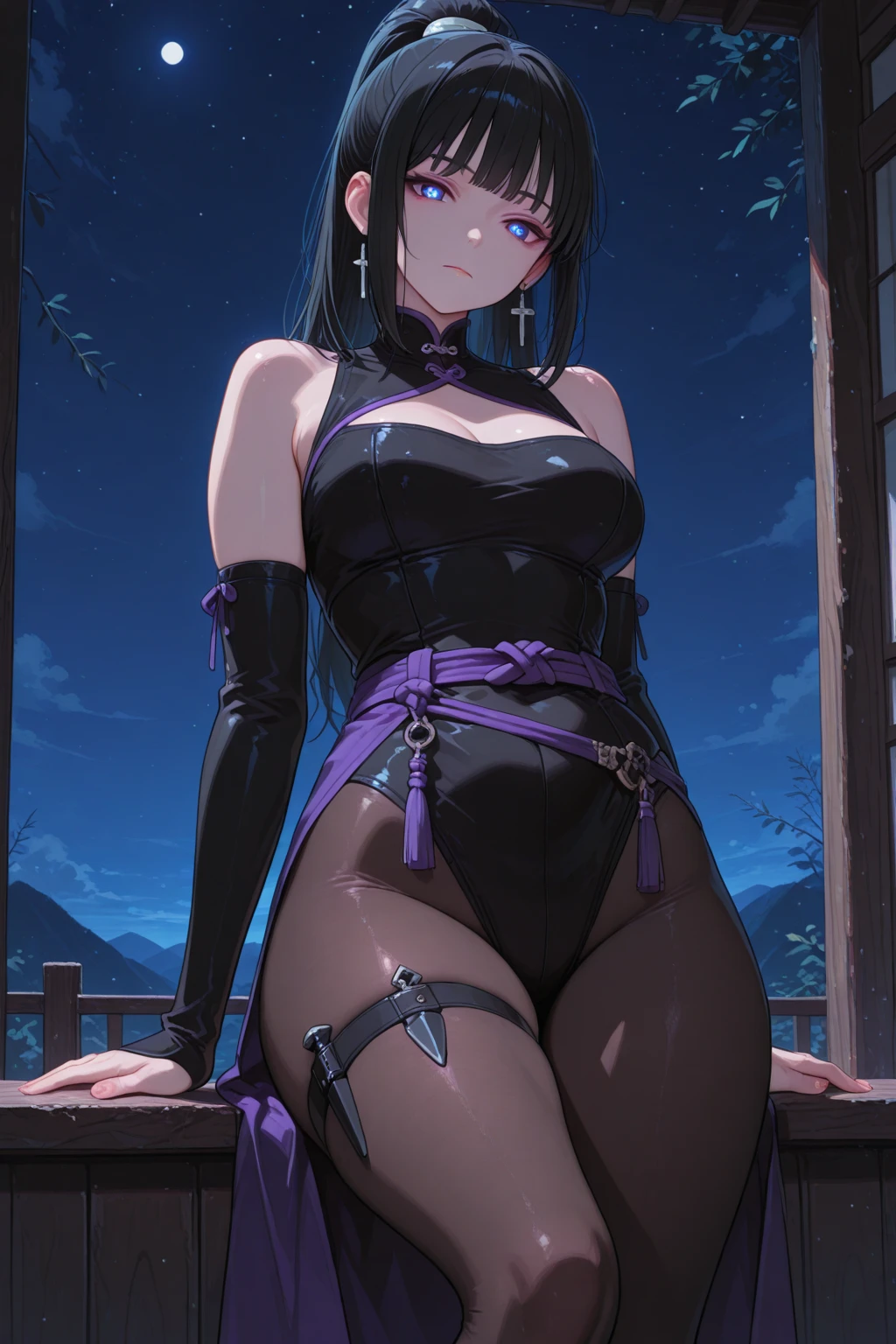 monamegistus, mona, blue eyes, hair between eyes, twintails, very long hair, purple hair, hat, (medium breast:1.2), witch hat,
BREAK black bodysuit, black gloves, blue sleeves, bodysuit, capelet, covered navel, black pantyhose,detached sleeves, gloves, high heels, leotard, long hair, long sleeves, multicolored sleeves, purple capelet, purple sleeves, strapless, strapless leotard,
BREAK outdoors, waterfall,riever, night, moon, lights, stars, starfall,
BREAK looking at viewer,BREAK (masterpiece:1.2), best quality, high resolution, unity 8k wallpaper, (illustration:0.8), (beautiful detailed eyes:1.6), extremely detailed face, perfect lighting, extremely detailed CG, (perfect hands, perfect anatomy),
