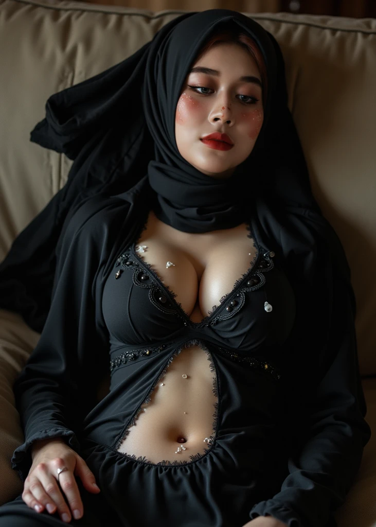 Prego MILF Mommy, (PLUMPERS & FATTY), ((Red Lips)), Coats Medium body portrait, ((Floral Pattern Hijab Stylish)), HALIMAH'S MOTHER IS 85 YEARS OLD HER BODY IS VERY FAT & NUDE AT A DARK NIGHT PLACE, Ultra High Res. realistic: 1.4, UHD, lace , very flat chest, half body portrait , skinny my body, view from side seductive pose , (milf:1.4)