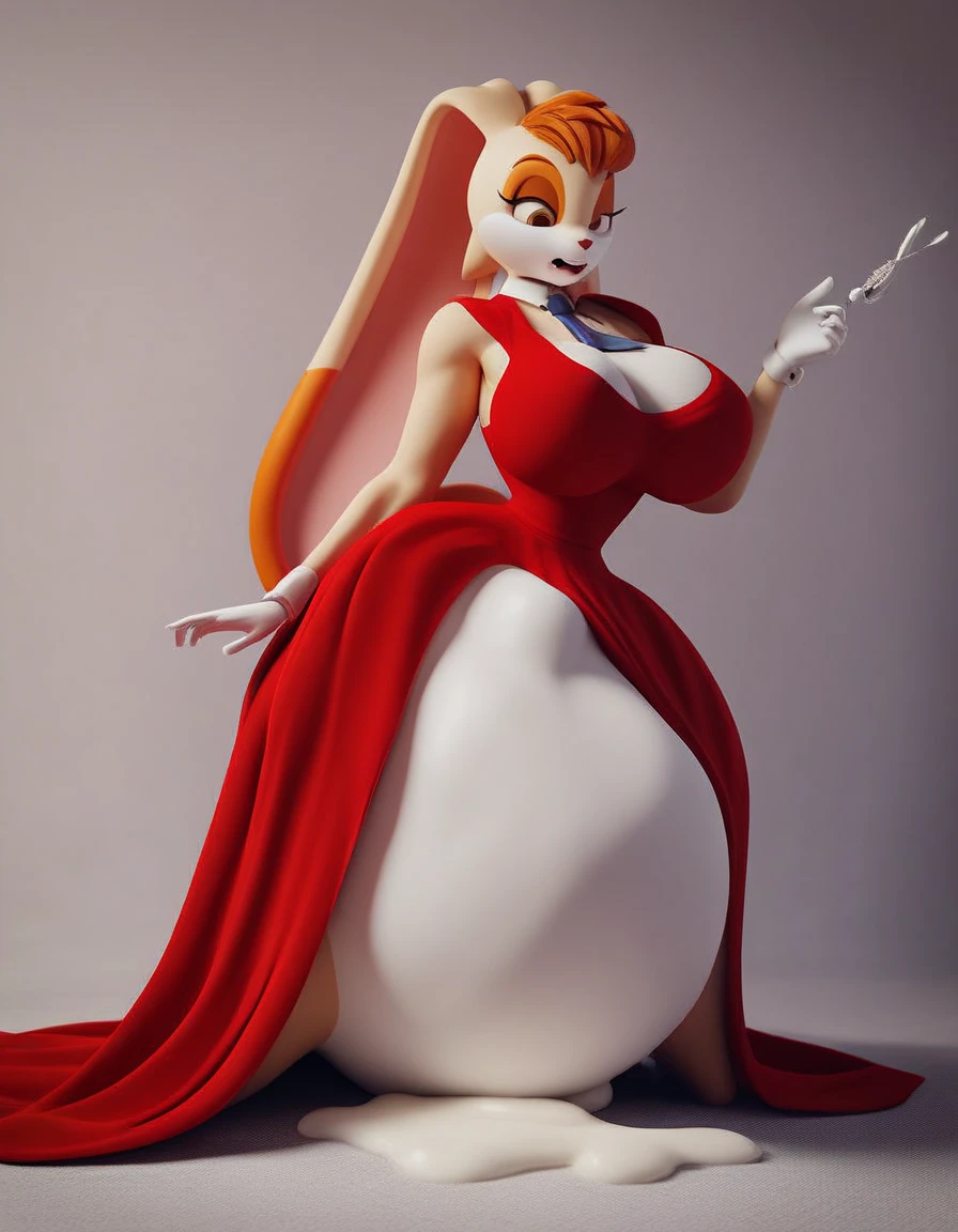 full body portrait, Jessica Rabbit 1980s \(style\), 1 anime girl, red hair, retro artstyle, short curly hair, solo, red dress, red shoes, unbutton_shirt, (natural_breasts:1.2), medium_breasts, cleavage, white bra showing, lace white bra, full body shot, model pose, shoes visible, ass view, face view, multiple viwes,