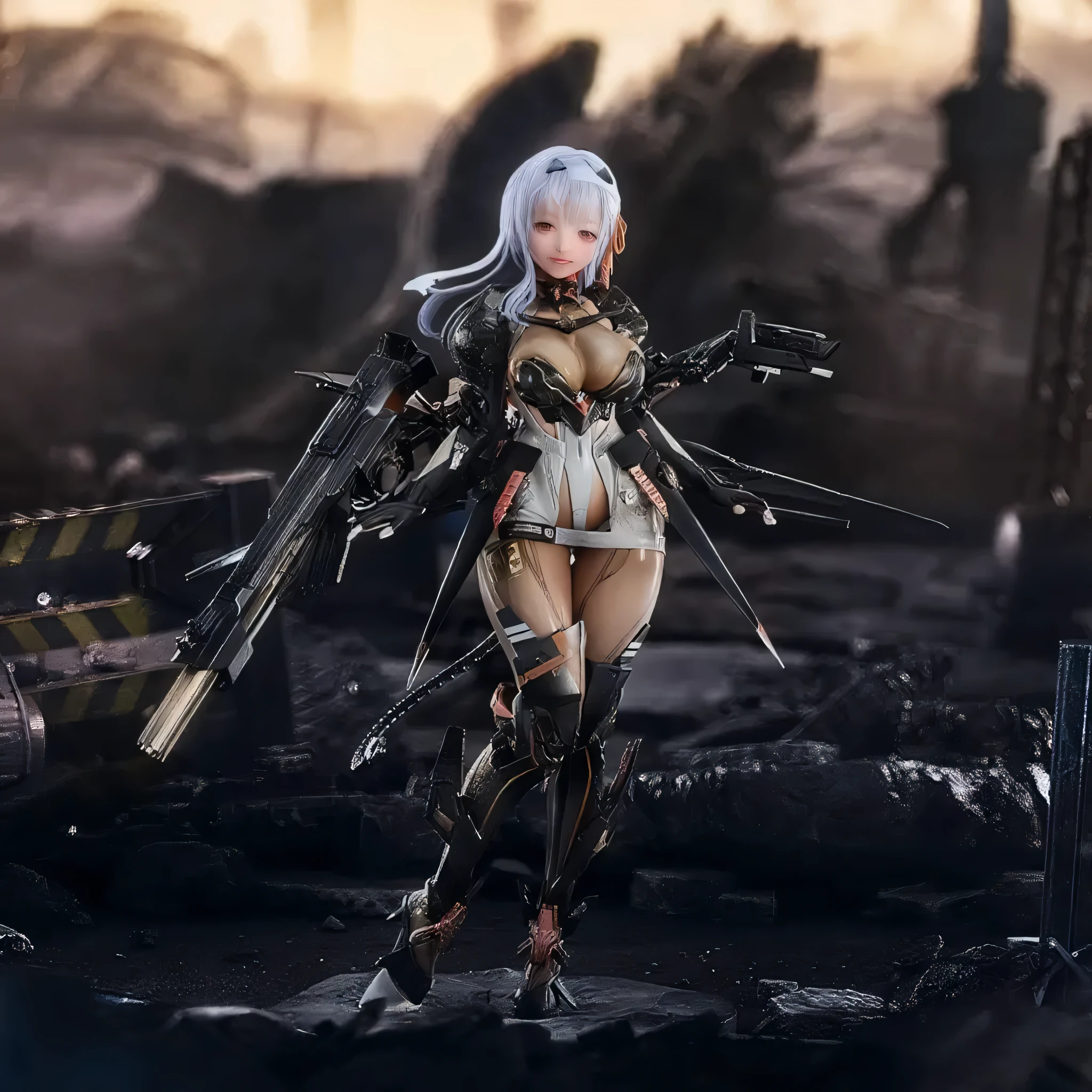 female adventurer white silver short bob hair cut, full body, game art style, (masterpiece), colorful clothing, scarves, leather belts, half skirt over pants and boots, flowing blouse and leather corset, best quality, highres, 4k, 8k, Detailed Illustration, intricate detail, cinematic lighting, amazing quality, 1girl, fit female, amazing shading, soft lighting, facing camera, perfect eyes, gantz suit armor torn apart