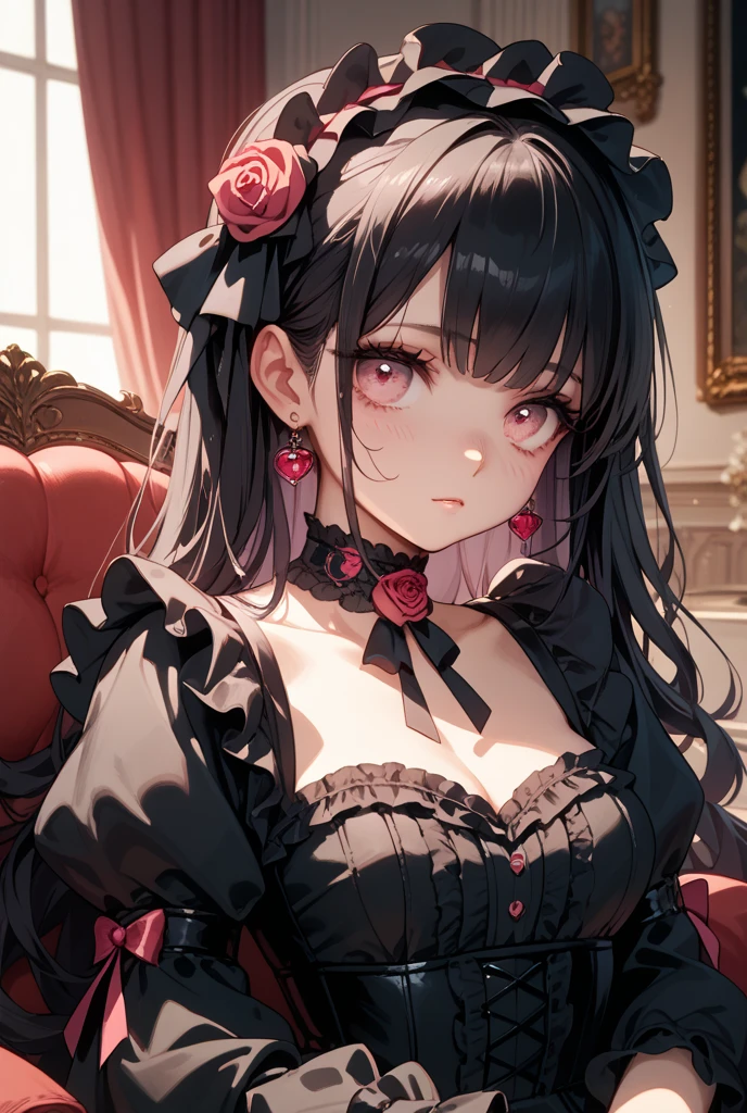 Anime girl sitting on a throne holding a crow and a rose, Gothic Maiden Anime, She is the Queen of the Black Roses, 8K high quality, detailed art, Nightcore, Elegant Gothic Princess, Anime fantasy artwork, Gothic art, Gothic art style, Gothic Princess Portrait, Beautiful fantasy anime, Adorable Dark Autumn Princess, Gothic painting, Anime fantasy illustration, Gothic Royal

