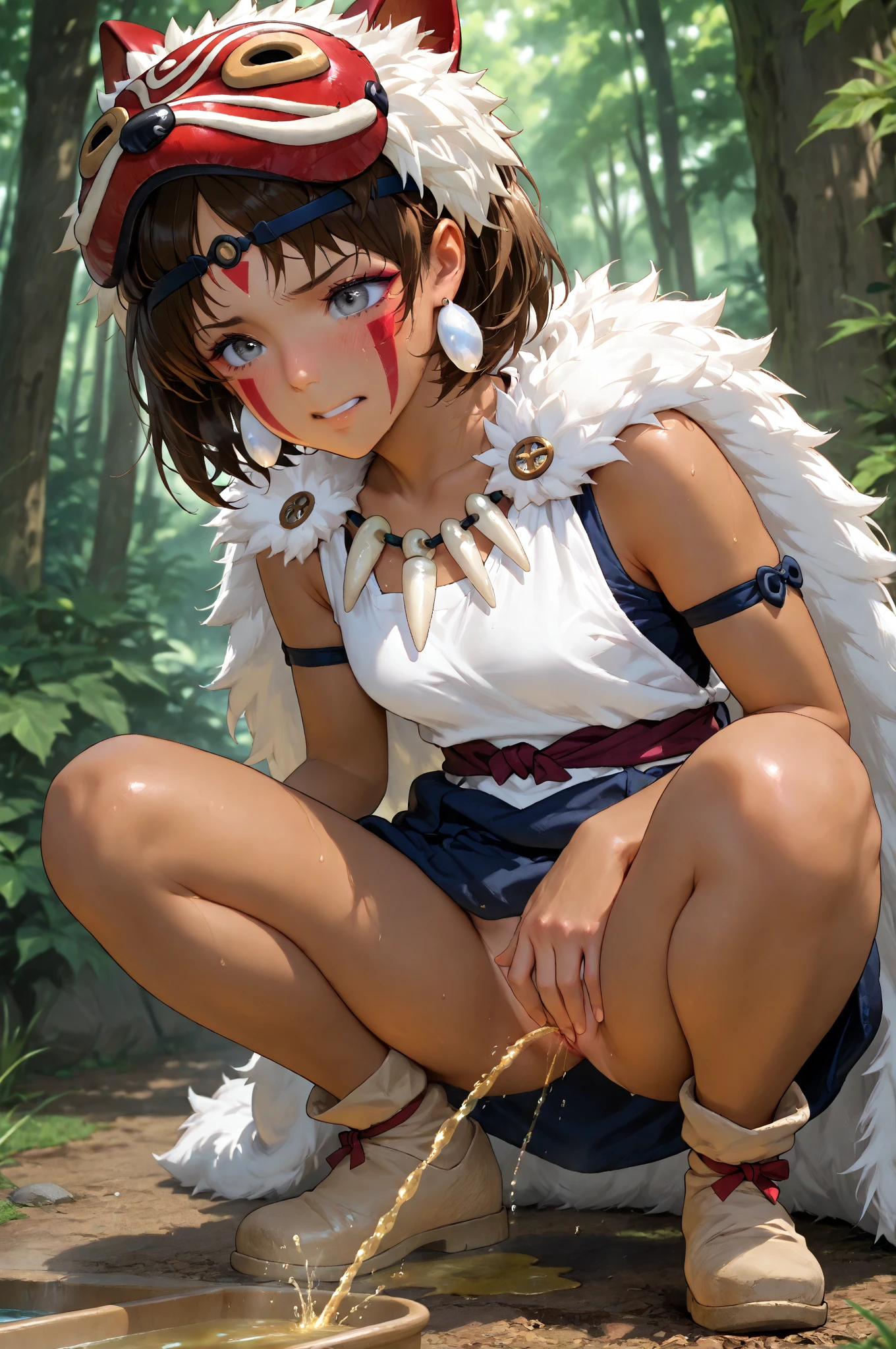 Dynamic Angle、In the jungle、grassland、Amazoness、Girl、Girl、Short、Younger、Lower school girls、Innocence、Pure、She spreads her pussy a little with her fingers、Indian、Both eyes open、National costume、Ethnic Makeup、Brown skin、Small breasts、Nipples、forehead、Glaring、Crouching、M-shaped spread legs、Leg spread、Love juice is dripping