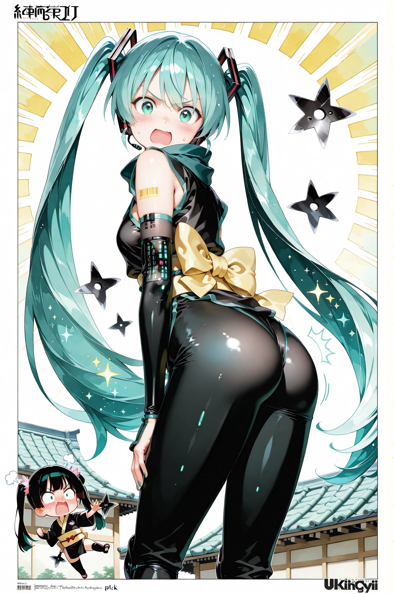 hatsune miku using sexy bunny suit, ,(floating colorful ink:1.0), (beautiful detailed glow:1.0), locking viewer, lewd face, bunny ears, soft illumination