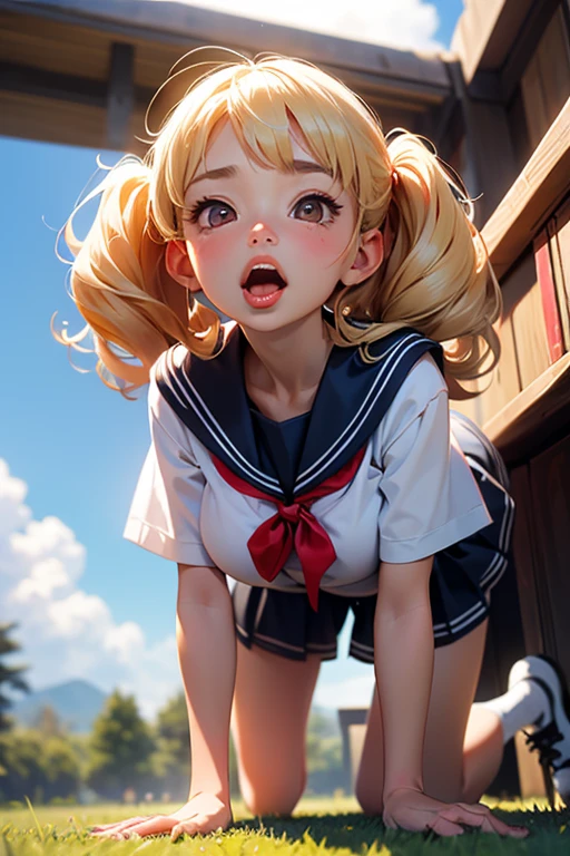 Mischievous and playful girl ,big brest,,Tongue out,slaves,Saliva, droolng, All sweaty, Covered in sweat,School uniform,crass room,Japanese JK