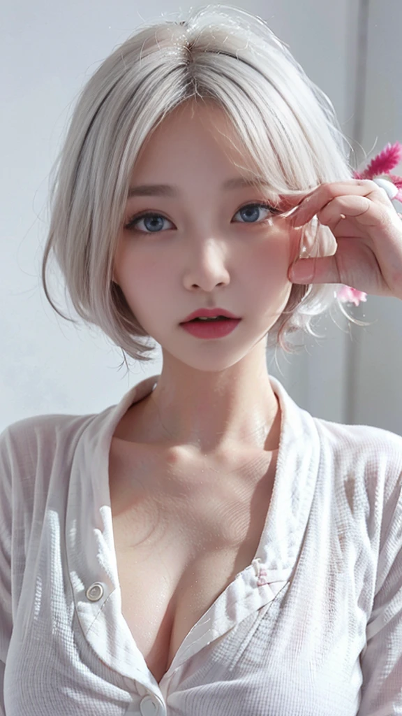 young girl ,masterpiece,realistic,32k,extremely detailed CG 8k wallpaper, best quality ,upper body,<lora:Inky7un-000003:1> ,((white hair:1.2))