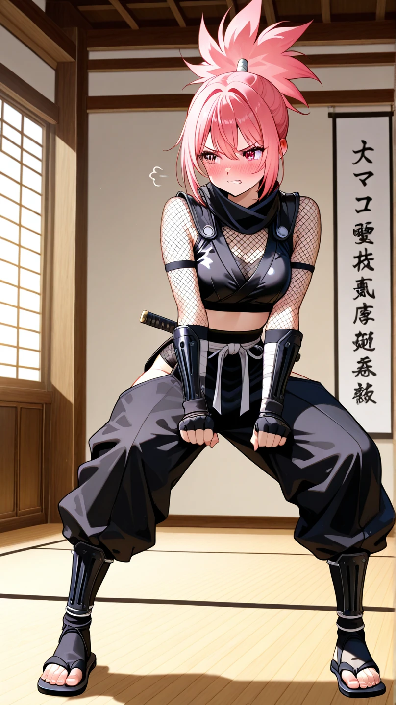 13-year old Sakura, green eyes, bondage with ropes, bound and tied up, gagged with a piece of cloth