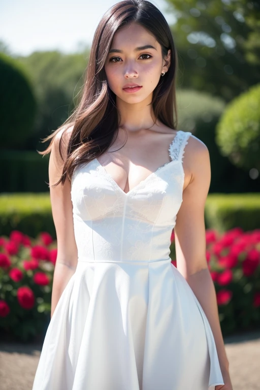 (nude,nake)RAW Photos, 20-year-old woman, Blonde Balayage, Long Hair, Medium sized breasts, Hourglass-shaped body, Realistic, masterpiece, Highest quality,Best Shadow, , Photorealism, Hyperrealism, Only one girl, Wearing a rose costume, outdoor, on summer day,a pretty girl stumbled upon a hidden meadow filled with wildflowers of every color.