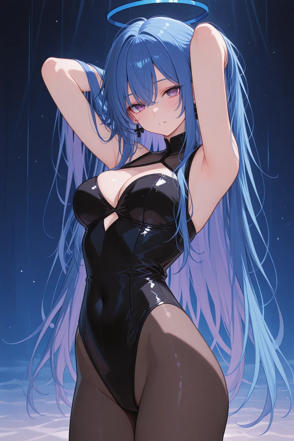 Hatsune Miku　Black Swimsuit　Shyness　smile
