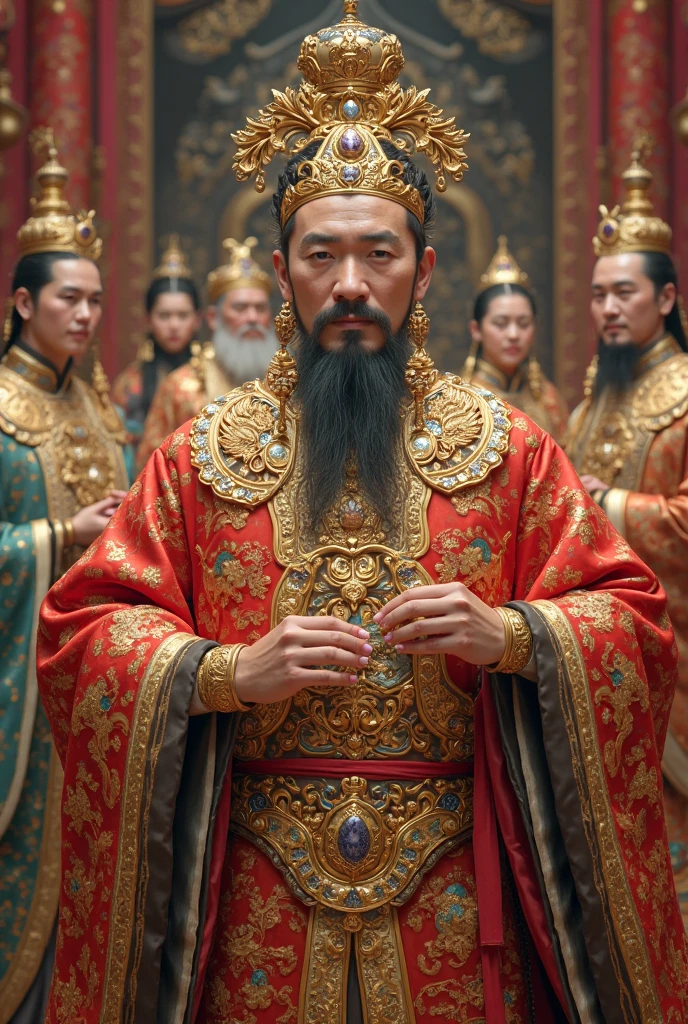 (photorealism:1.2), Genghis Khan with his various ethnic concubines in his harem
