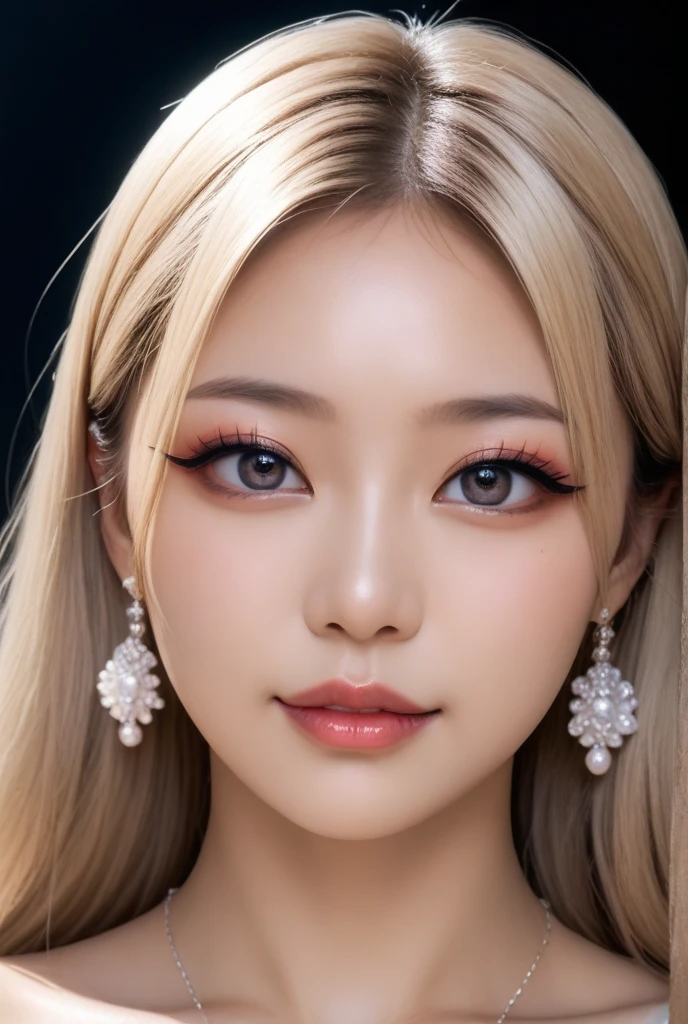 Close-up of a woman with white hair and straps, her face looks like an orchid, Realistic. Cheng Yi, jia, inspired by Sim Sa-jeong, ruan jia beautiful!, shaxi, Inspired by Huang Ji, portrait jisoo blackpink, jisoo from blackpink, inspired by Xie Sun, Inspired by Ai Xuan, inspired by Shao Mi