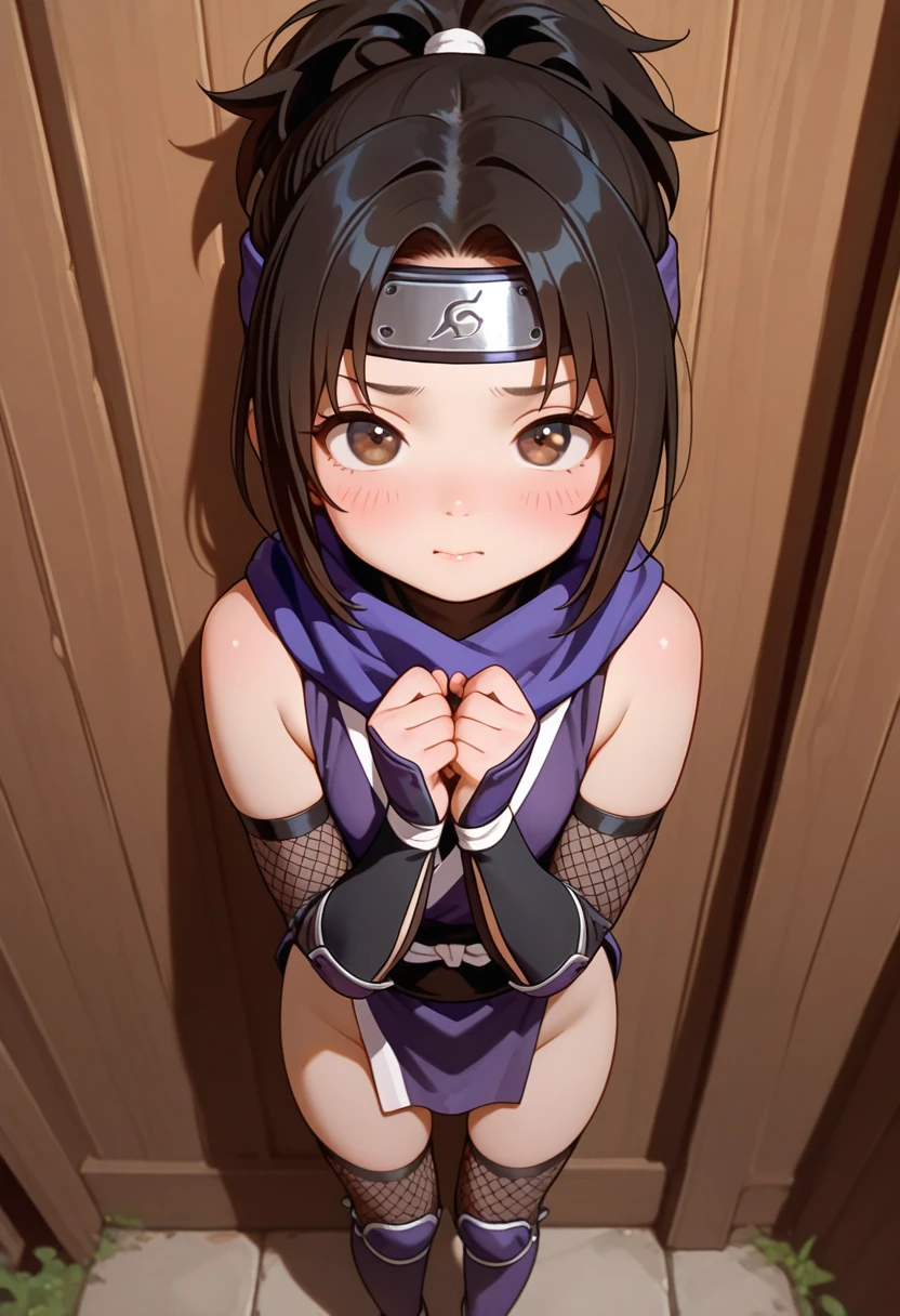 masterpiece, absurdres , (intricate details), (colorful),cinematic lighting,bust shot,extremely detailed CG unity 8k wallpaper,tenten\(shippuden\), 1girl, solo, ((naked)), (medium breasts), hand on hip,forehead protector, konohagakure symbol, headband, looking at viewer, (village bedroom), charming smile, ((slim waist)), ((blushing)), armpit, full body, pussy,