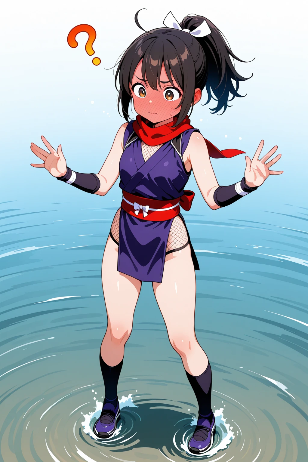 4k, High Definition, 1 girl, Swimsuit, color del Swimsuit: negro, tipo de Swimsuit: Bikini, short hair, Hair color: purple, slanted eyes, Eye color: purples, macabre smile, BIG BREASTS, big thighs, demon tail, small demon horns, pointed teeth slender body, shot from all angles, big tits