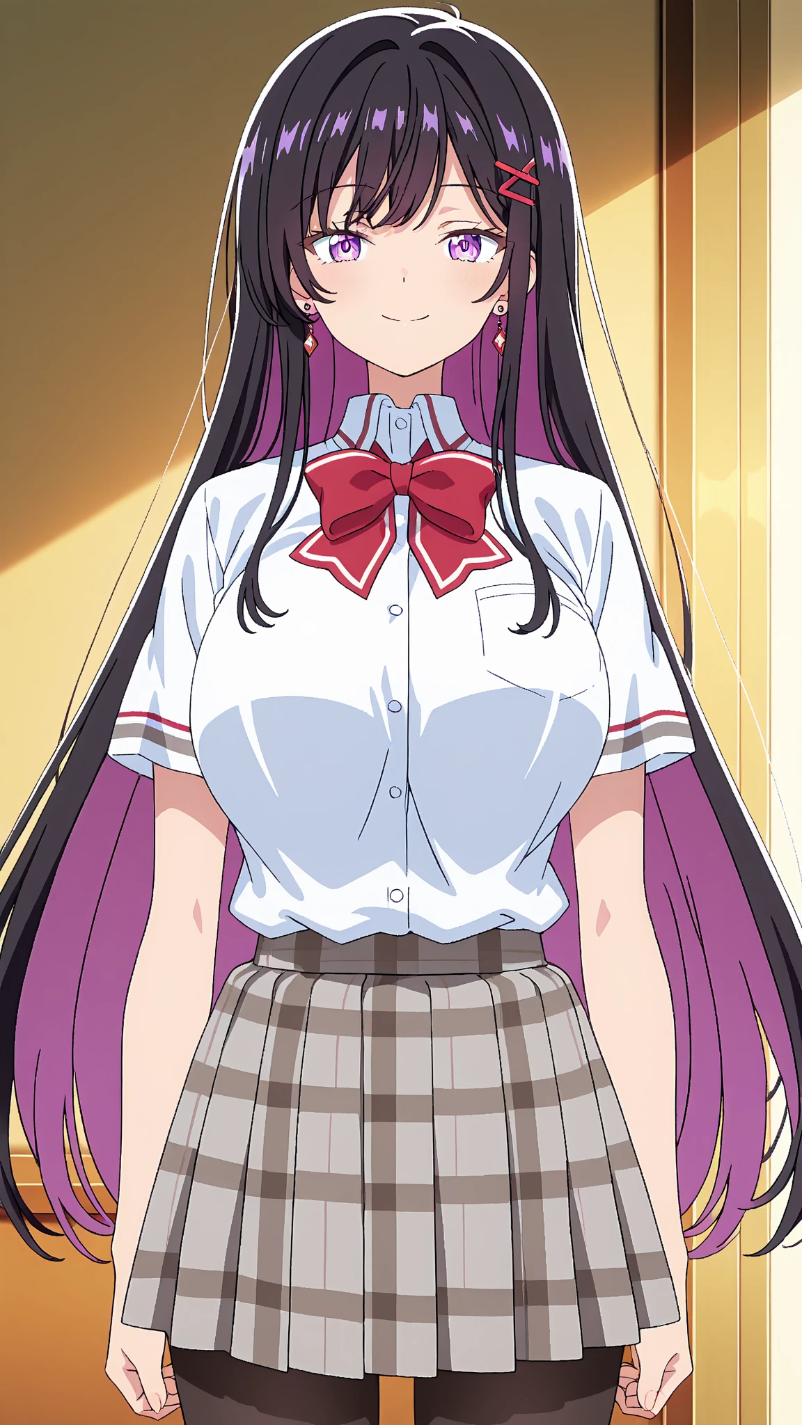 (masterpiece:1.2), (best_quality:1.2), ultra high res, ultra-detailed, 8K, HDR, highres, anime, highly detailed, (best shadow), (absurdres), 
BREAK <lora:hifumi takemoto s2-lora-nochekaiser:0.8>, hifumi takemoto, (large breast), (perfect proportion:1.2), (narrow waist), 
BREAK long hair, bangs, blue eyes, bow, ponytail, purple hair, hair bow,
BREAK skirt, shirt, thighhighs, white shirt, black thighhighs, red skirt,
BREAK close up, upper body, desk, indoors, office, blush, cowboy shot, captivating pose, looking at viewer, <lora:more_details:0.5>,