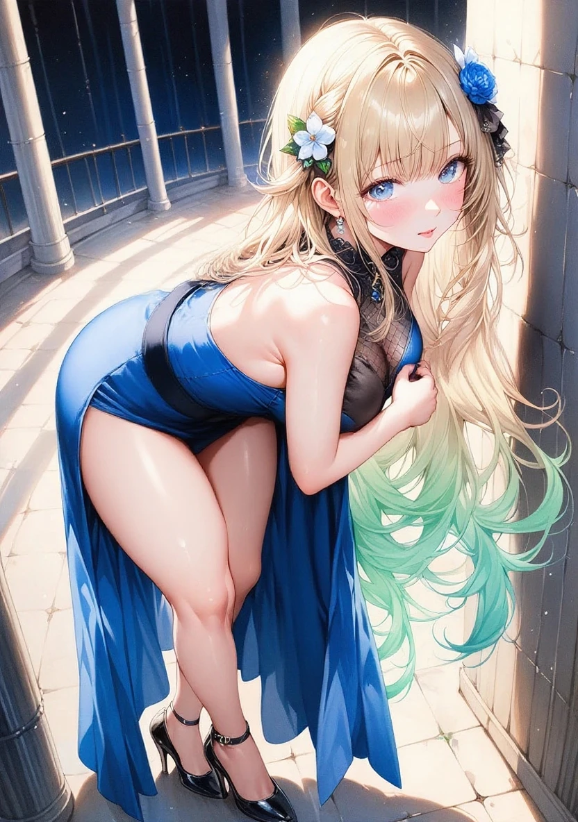 Elven Beauty、(Beautiful Eyes、blush:1.1)、Sheer dress、Big Ass、Flat Chest、Shortcuts、Garden in the forest、vagina