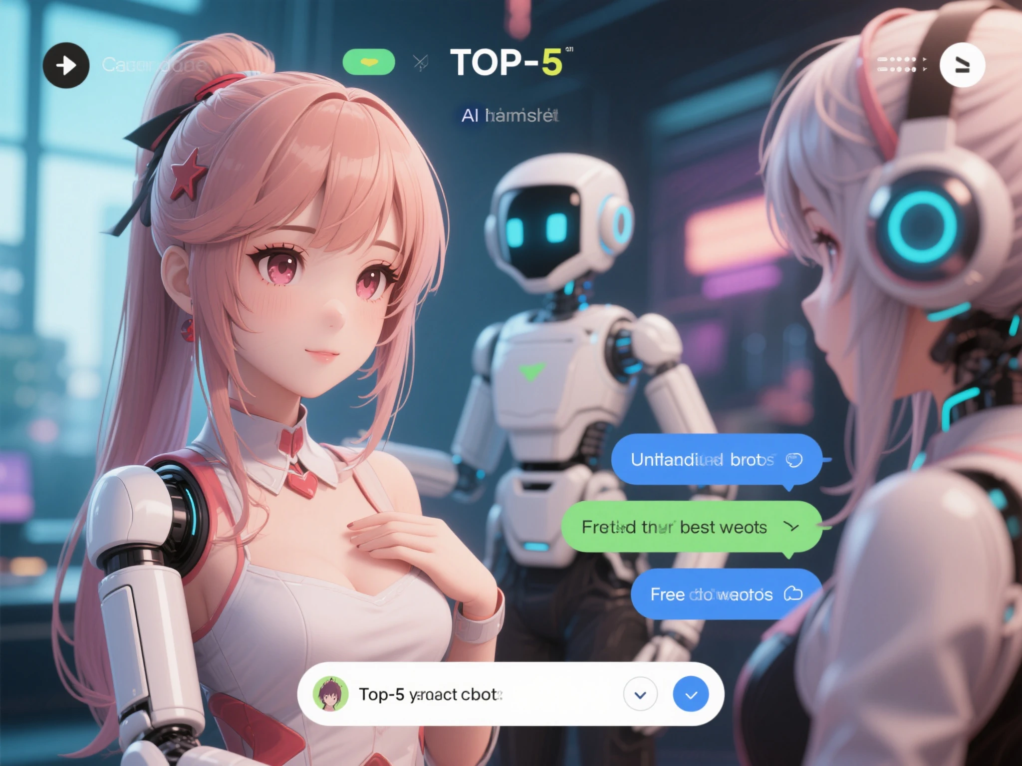 Industrial Robot arm, with beautiful eyes. gives a tissue to a woman who has a cold . The woman smiles gratefully. They are working in a robotic factory