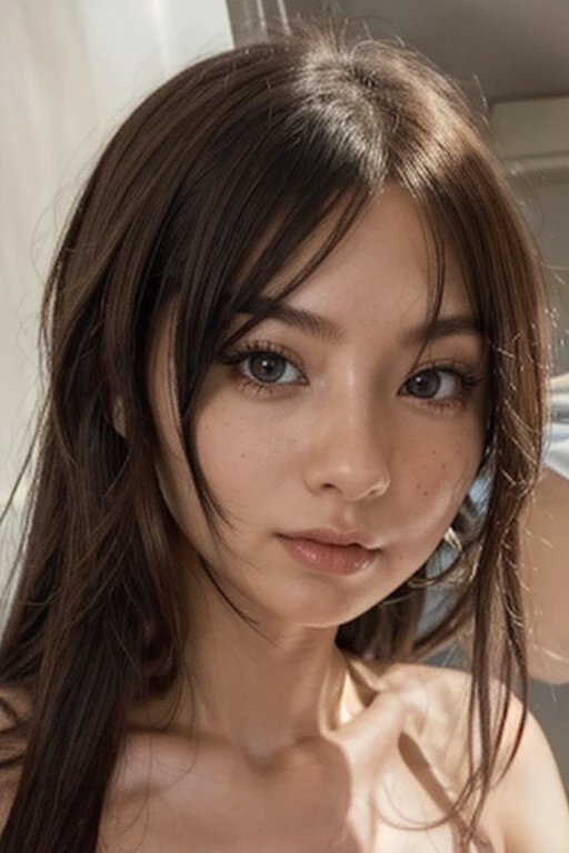 (realistic, photo-realistic:1.37),(8k, RAW photo, best quality, masterpiece:1.2), cute, ultra-detailed,heart-shaped pupils,physically-based rendering, ultra high res, kodakvision color, shot on Arricam LT Camera, bokeh, sharp focus,
looking at viewer,photorealistic,realistic, solo, photorealistic, best quality,extremely detailed face,extremely detailed eyes and face, beautiful detailed eyes,absurdres, incredibly absurdres,haunting smile,Messy hair, floating hair, ,