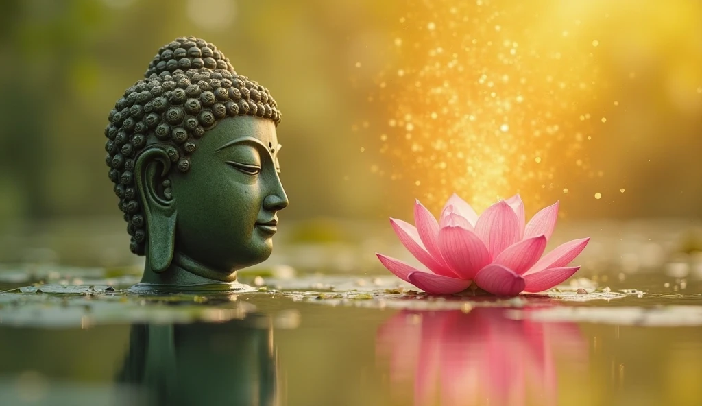 A jade Buddha statue sits on a purple lotus flower.