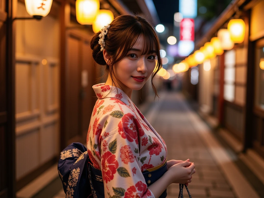 (masterpiece:1.3), (8k, Realistic, RAW Photos, Best image quality: 1.4), Japanese 、(Random Hairstyles:1.2)、Cleavage:1.2、Highly detailed face、Attention to detail、double eyelid、Chest to chest、Sharp focus:1.2、Beautiful woman:1.4、Light brown hair、Highest quality、masterpiece、Ultra-high resolution、(Realistic:1.4)、Highly detailed and professionally lit smiles、Loose, Yukata、Shoulder out、thin、Serious expression、Short-haired、Deadly position、Festival Venue