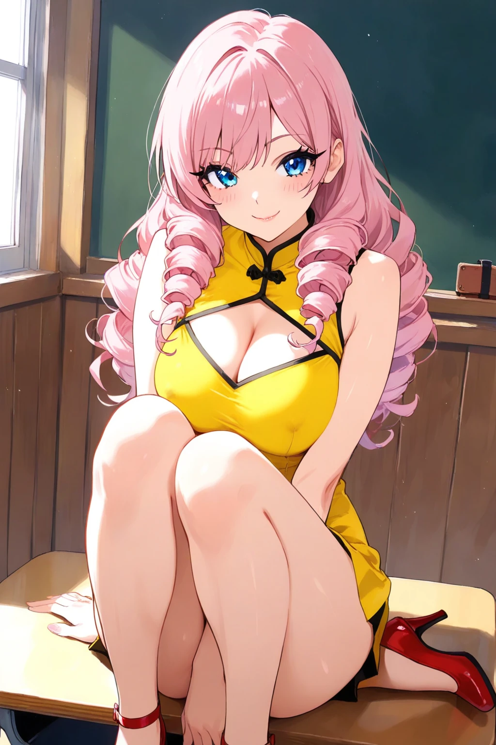 Cute girl, with a big lollipop in her hand, Large round lollipop, lollipop, Yellow clothes, Multicolored lollipop, candy, Umm Al-Candy