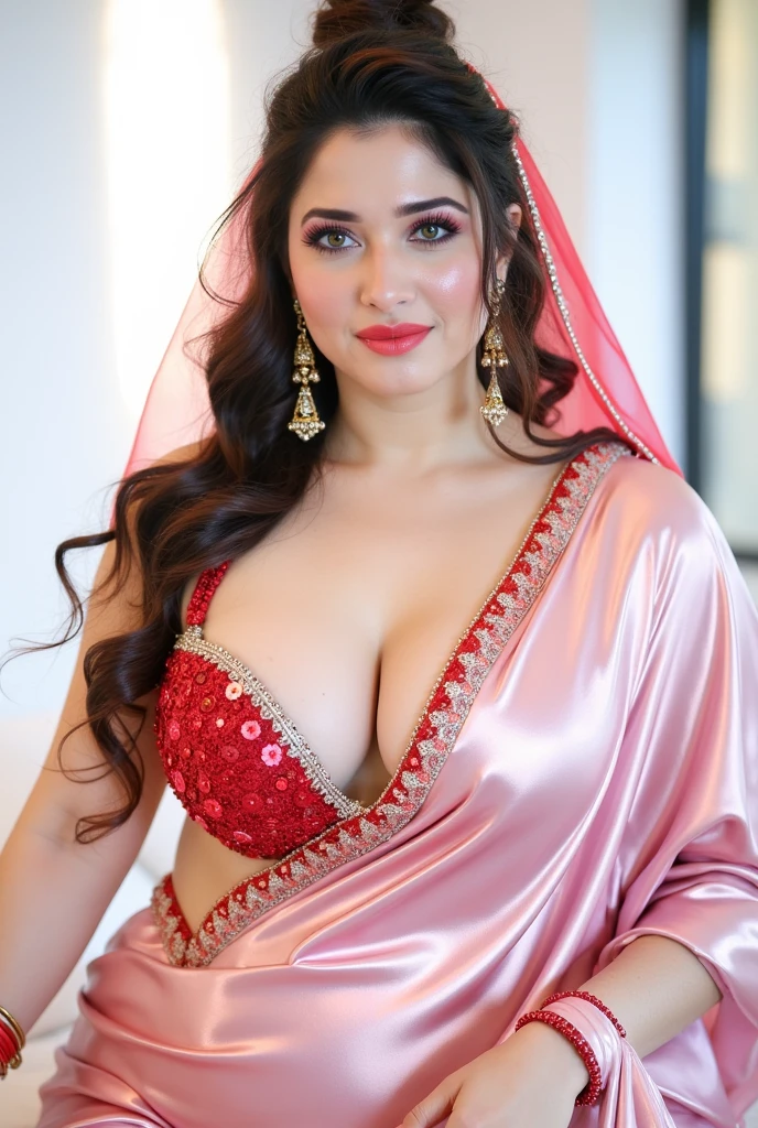 Hansika Motwani is a angel, Big breast, Big . Indian Apsara, indian angel. Curvy figure, beautiful face, beautiful figure, flowers stage. On her head flowers garland. She has angel wings. Her body cover with flowers. Red colour outfit, All outfits made with flowers. Transparent outfit.