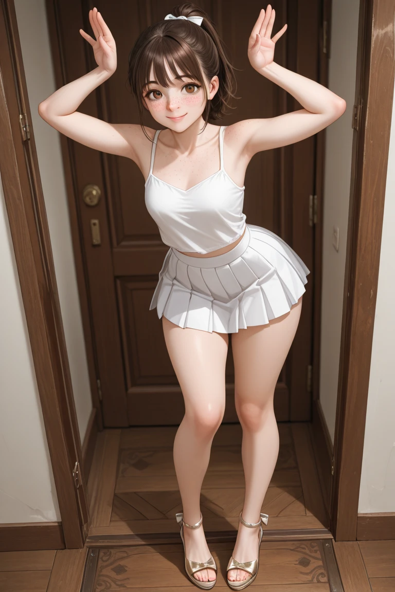 (masterpiece, best quality), 1girl, <lora:Edel_from_Frieren:0.8> Edel is an amazing girl, Light brown hair, bob hair, splashed hair tips, center part bangs, brown eyes, slant eyes, droopy eyes, , white one-piece, white mini skirt one-piece, white one-piece dress, puffy sleeves, short sleeves, black thighhigh boots,