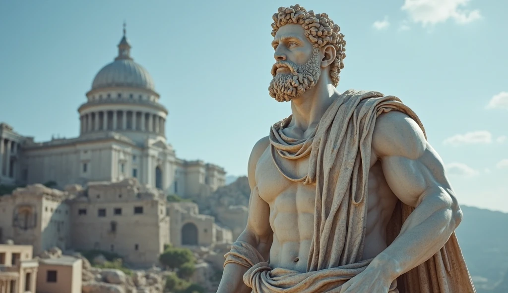 Greek statue holding a can of coca cola
