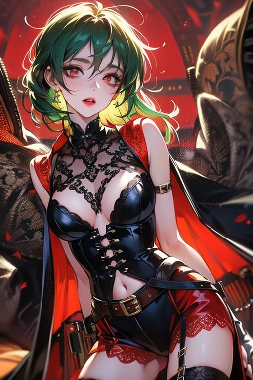 (best quality,ultra-detailed),(((diabellstar the black witch))), Diabellstar, (olho verde claro), ((cabelo branco curto ponta verde claro)), olhar sexy, sorriso sedutor, ((Hand holding mask)), pose sexy, corpo detalhado, (corpo inteiro), ((Medium Tits)), bunda grande, ((Sem roupa)), ((Imagem NSFW)), (completamente nua)