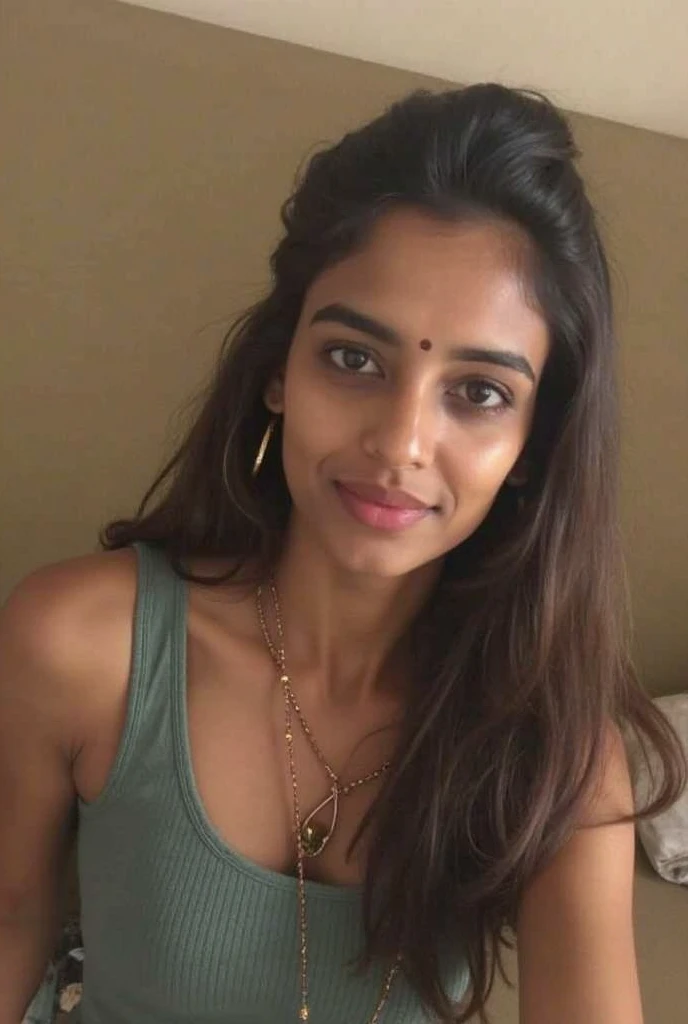 24 years old indian bengali girl who wearing light cyan color indian clothes, kind face, beautiful light wavy medium hair, attractive neck, beautiful lip, beautiful brown eyes, light eyebrows, no makeup, wearing light chain in her neck, and smiling 
Going for job 