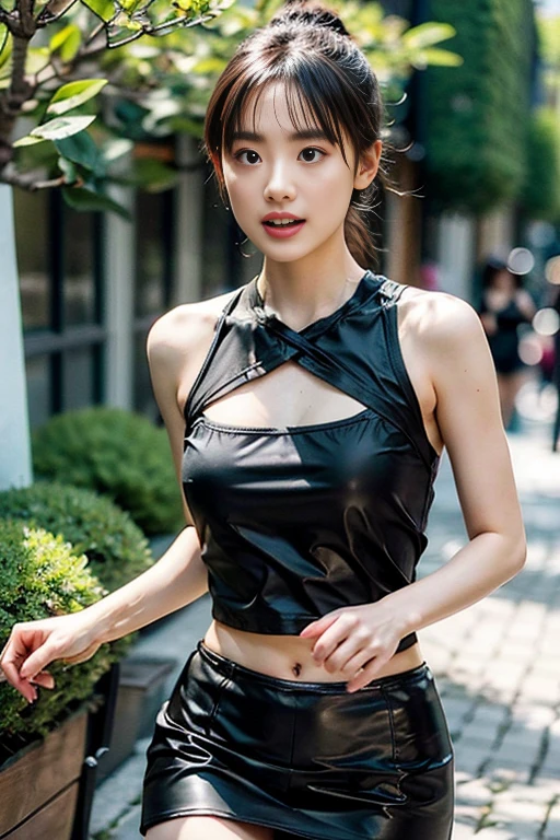 ((highest quality、8K、masterpiece:1.3))、tall and beautiful woman、perfect figure:1.4、slim abs、dark brown hairstyle、short hair、No posture movement、stand up straight、huge bust、非常にdetailedな顔と肌の質感、(detailed eye, eye of symmetry, double eyelid、Face with a cold、symmetrical face), Fan-filled royal sisters、Telegraph Esbian、peach butt、Beige color small sleeveless tight knit dress、quarter、(Raw photo:1.2)、((photorealistic:1.4))highest quality、masterpiece、real photos、very delicate and beautiful.、Super detailed CG、unity、8K Photo Wallpapers、delicate details、best quality、非常にdetailedな CG Unity 8K 壁紙、absurd、incredibly absurd、huge file size、非常にdetailedな、High resolution、detailed、beautiful detail girl、非常にdetailedな目と顔、beautiful and delicate eyes、facial light、cinematic lighting、1 girl、See-through,pay attention to your audience,outdoor,Sunny and cheerful、high ponytail、Sporty girl、Ulzzang-6500、Telegraph Esbian、yoga clothes、Sportsgirl、Gym、training、exercise、mechanical
