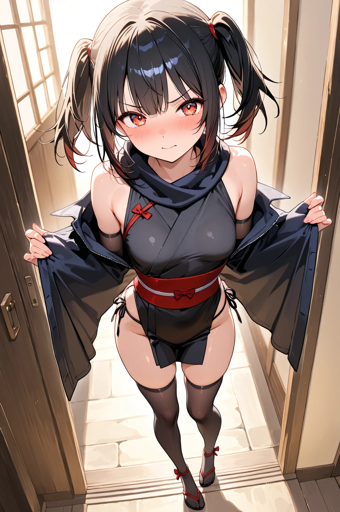 ((bdsm,hardcore,Punished with a whip:1.5)),(masterpiece Best Quality, absurderes, Perfect Anatomy, Unity 8k Wallpapers,best anime), Detailed beautiful face and eyes,shoot from front,cowboy shot,(1woman,solo),16 year old beautiful girl、Japanese,((restraints on both wrists)),((Red bruise from being beaten with a whip:1.5、black leather collar,In underwear:1.5,white bra:1.5,white panties,camel toe)),(black hair,low twintails:1.4),red eyes、(crying:1.5)、((smaller head:1.5,skinny:1.2,slender body:1.3,ideal ratio body proportions:1.5,medium breasts:1.3,sweat:1.4)),standing,((corridor、Schools in Japan))、